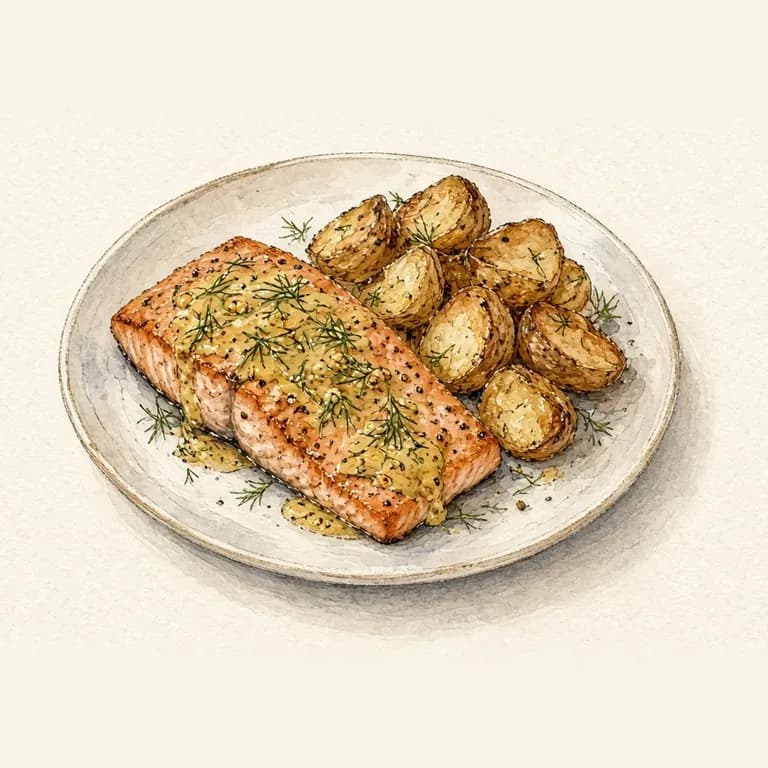Dijon-dill salmon with roasted potatoes