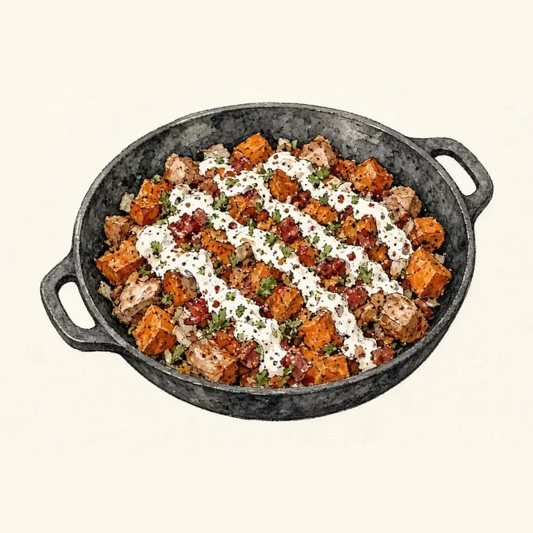 Turkey sweet-potato hash with lime crema
