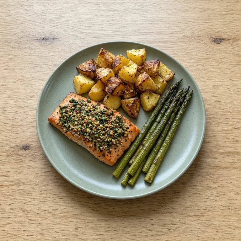 Dijon-dill salmon with roasted potatoes