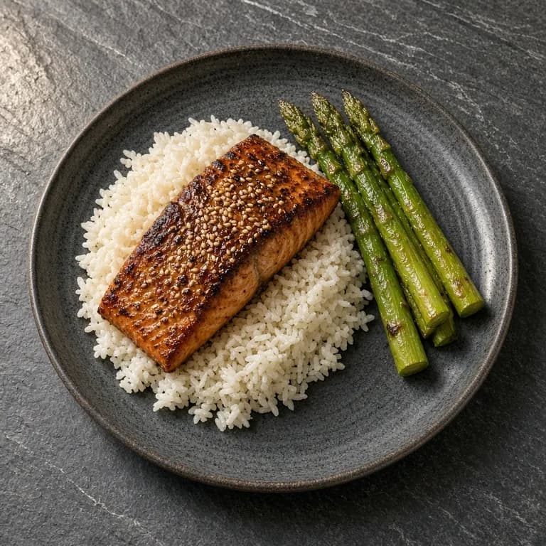 Miso-glazed salmon with sesame asparagus