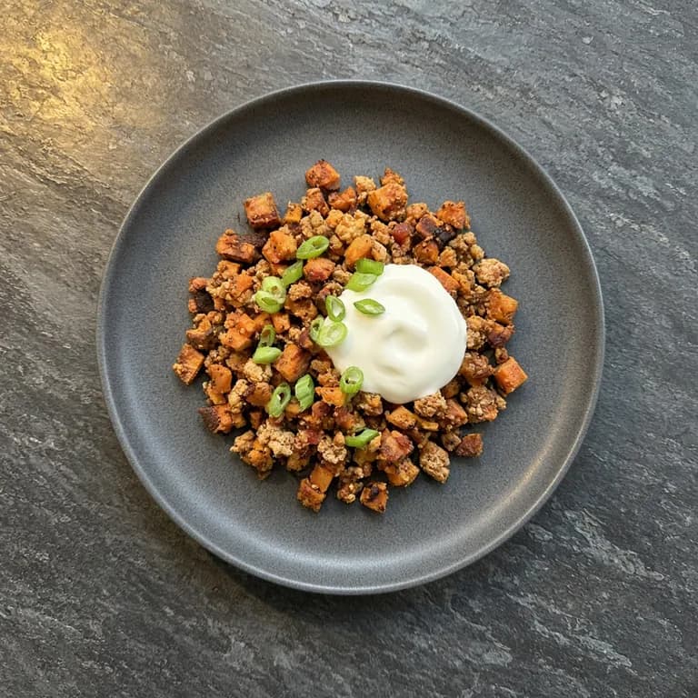 Turkey sweet-potato hash with lime crema