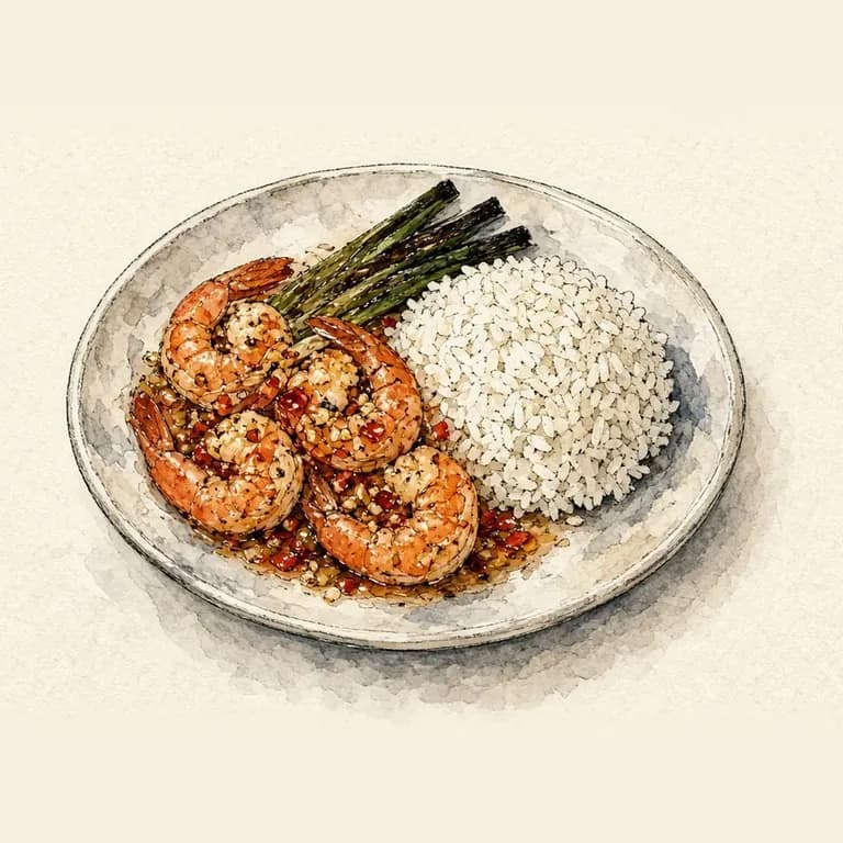 Garlic-chili shrimp with scallions